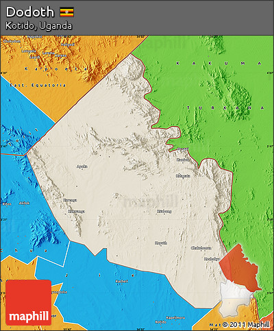 Shaded Relief Map of Dodoth, political outside