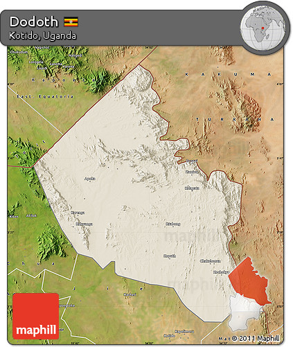 Shaded Relief Map of Dodoth, satellite outside