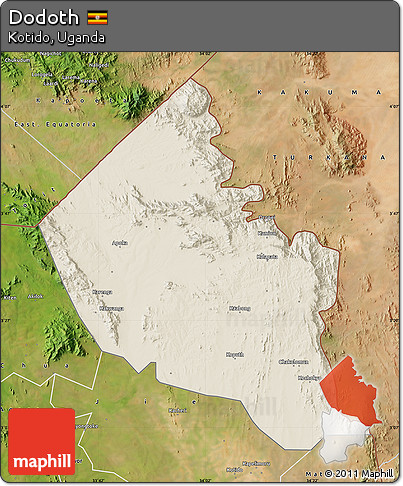 Shaded Relief Map of Dodoth, satellite outside