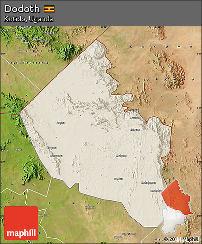 Shaded Relief Map of Dodoth, satellite outside