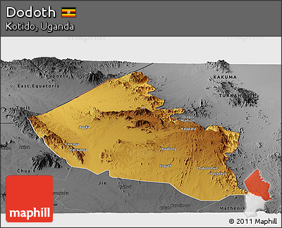 Physical Panoramic Map of Dodoth, darken, desaturated