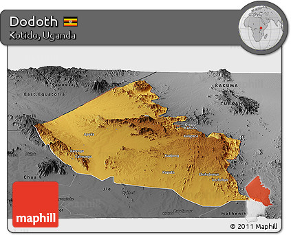 Physical Panoramic Map of Dodoth, darken, desaturated