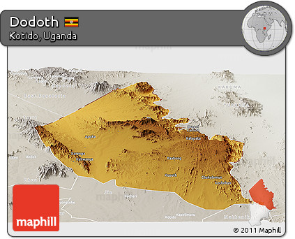 Physical Panoramic Map of Dodoth, lighten, semi-desaturated