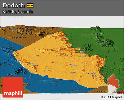Political Panoramic Map of Dodoth, darken