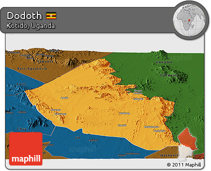 Political Panoramic Map of Dodoth, darken