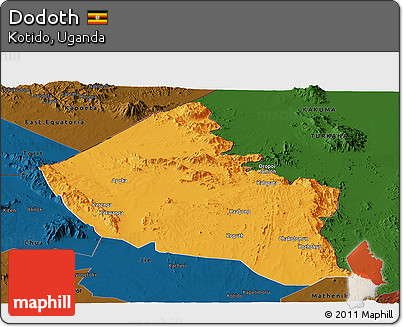 Political Panoramic Map of Dodoth, darken
