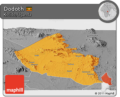 Political Panoramic Map of Dodoth, desaturated