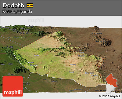 Satellite Panoramic Map of Dodoth, darken