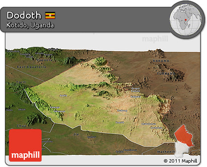 Satellite Panoramic Map of Dodoth, darken