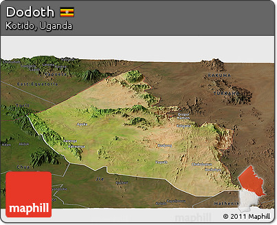 Satellite Panoramic Map of Dodoth, darken