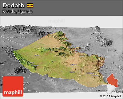 Satellite Panoramic Map of Dodoth, desaturated