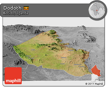Satellite Panoramic Map of Dodoth, desaturated