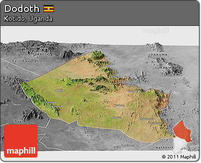 Satellite Panoramic Map of Dodoth, desaturated
