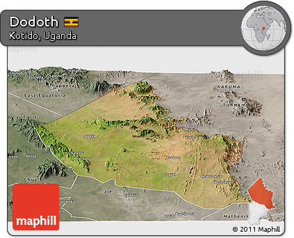 Satellite Panoramic Map of Dodoth, semi-desaturated
