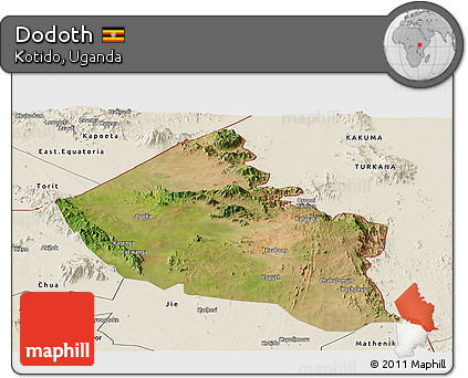 Satellite Panoramic Map of Dodoth, shaded relief outside