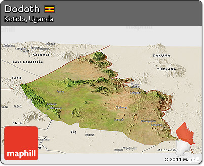 Satellite Panoramic Map of Dodoth, shaded relief outside