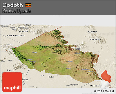 Satellite Panoramic Map of Dodoth, shaded relief outside