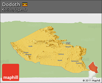 Savanna Style Panoramic Map of Dodoth, single color outside