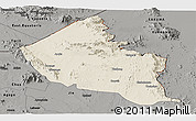 Shaded Relief Panoramic Map of Dodoth, darken, semi-desaturated