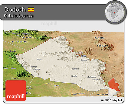 Shaded Relief Panoramic Map of Dodoth, satellite outside