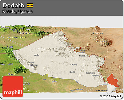 Shaded Relief Panoramic Map of Dodoth, satellite outside