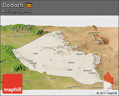 Shaded Relief Panoramic Map of Dodoth, satellite outside