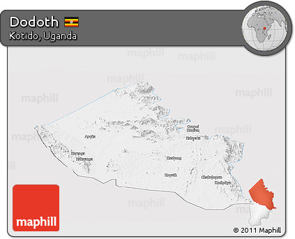 Silver Style Panoramic Map of Dodoth, single color outside