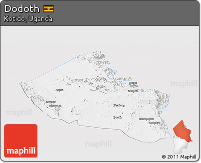 Silver Style Panoramic Map of Dodoth, single color outside