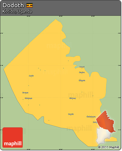 Savanna Style Simple Map of Dodoth, single color outside