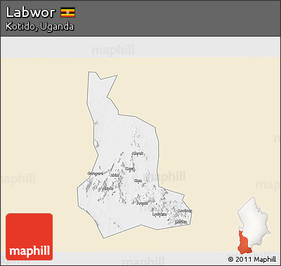 Classic Style 3D Map of Labwor, single color outside