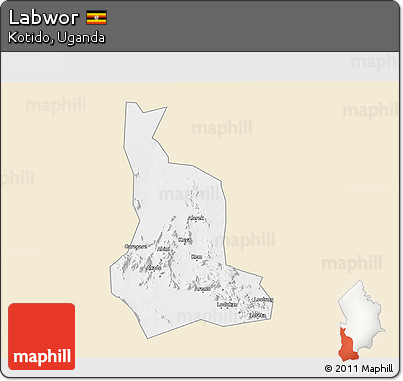 Classic Style 3D Map of Labwor, single color outside
