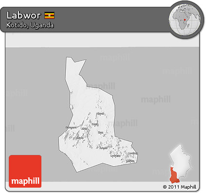 Gray 3D Map of Labwor, single color outside