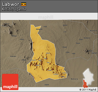 Physical 3D Map of Labwor, darken, semi-desaturated