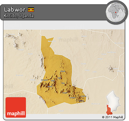 Physical 3D Map of Labwor, lighten