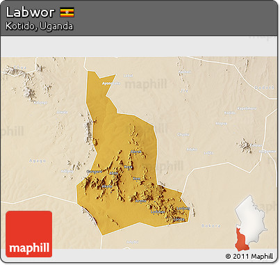 Physical 3D Map of Labwor, lighten