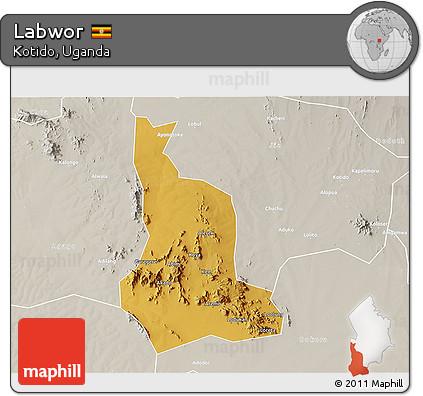Physical 3D Map of Labwor, lighten, semi-desaturated