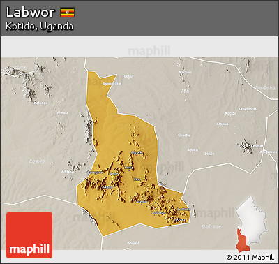 Physical 3D Map of Labwor, lighten, semi-desaturated