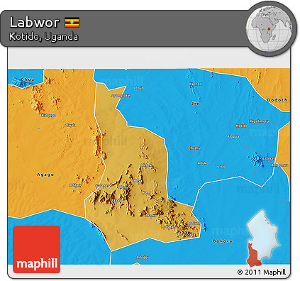 Physical 3D Map of Labwor, political outside