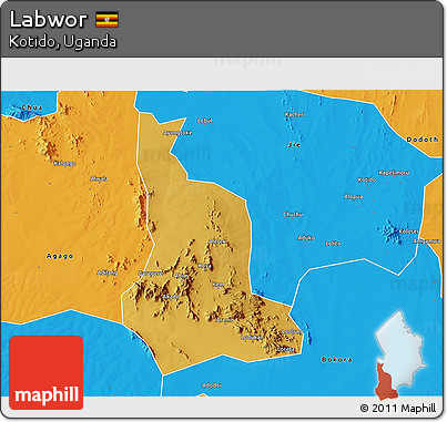 Physical 3D Map of Labwor, political outside