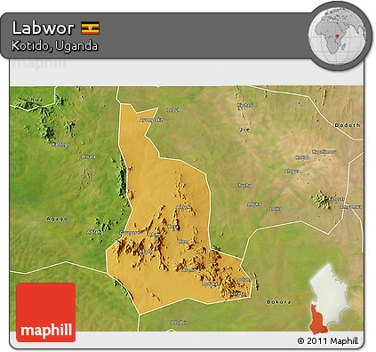 Physical 3D Map of Labwor, satellite outside