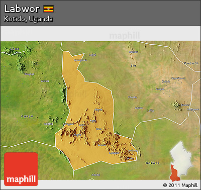 Physical 3D Map of Labwor, satellite outside