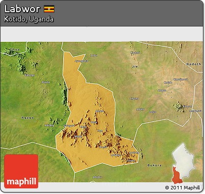 Physical 3D Map of Labwor, satellite outside