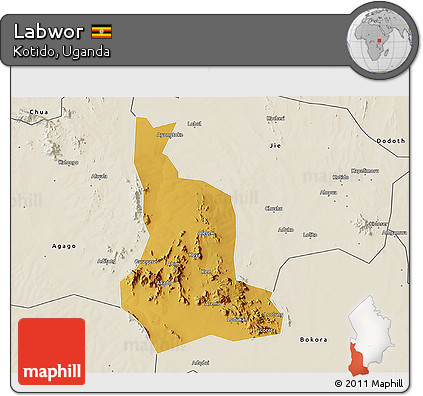 Physical 3D Map of Labwor, shaded relief outside