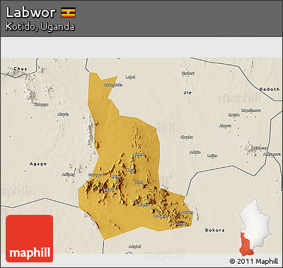 Physical 3D Map of Labwor, shaded relief outside