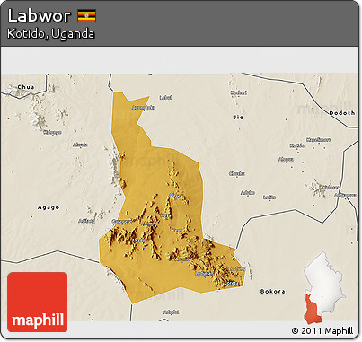 Physical 3D Map of Labwor, shaded relief outside