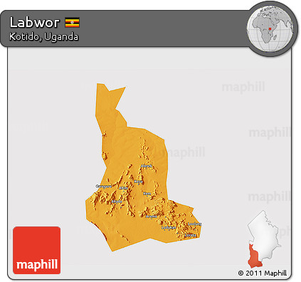 Political 3D Map of Labwor, cropped outside