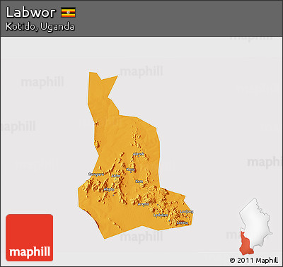 Political 3D Map of Labwor, cropped outside