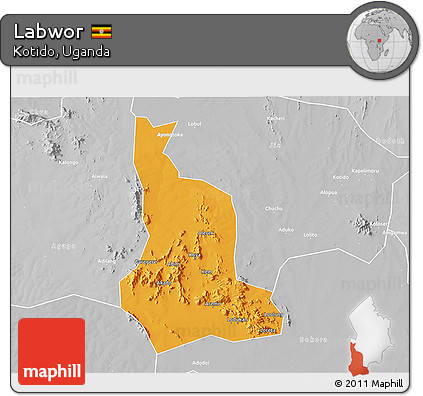 Political 3D Map of Labwor, lighten, desaturated