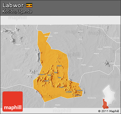 Political 3D Map of Labwor, lighten, desaturated