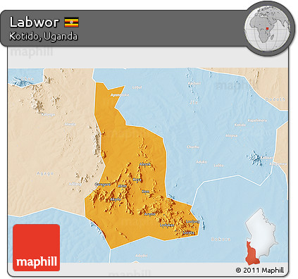 Political 3D Map of Labwor, lighten
